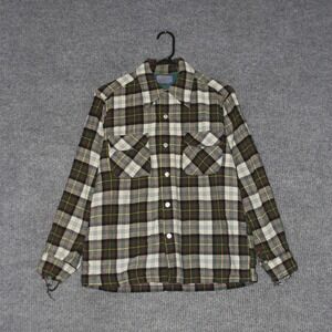 Vintage Pendleton Wool Plaid Flannel Shirt Men Classic Fit Button Up Made USA